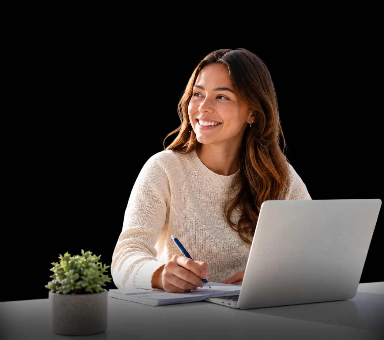 Lernende mit Laptop und Notizen beim Online-Lernen